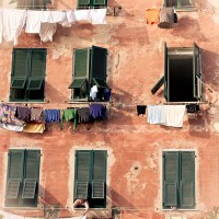 Clothes drying on the Clotheslines in Italy